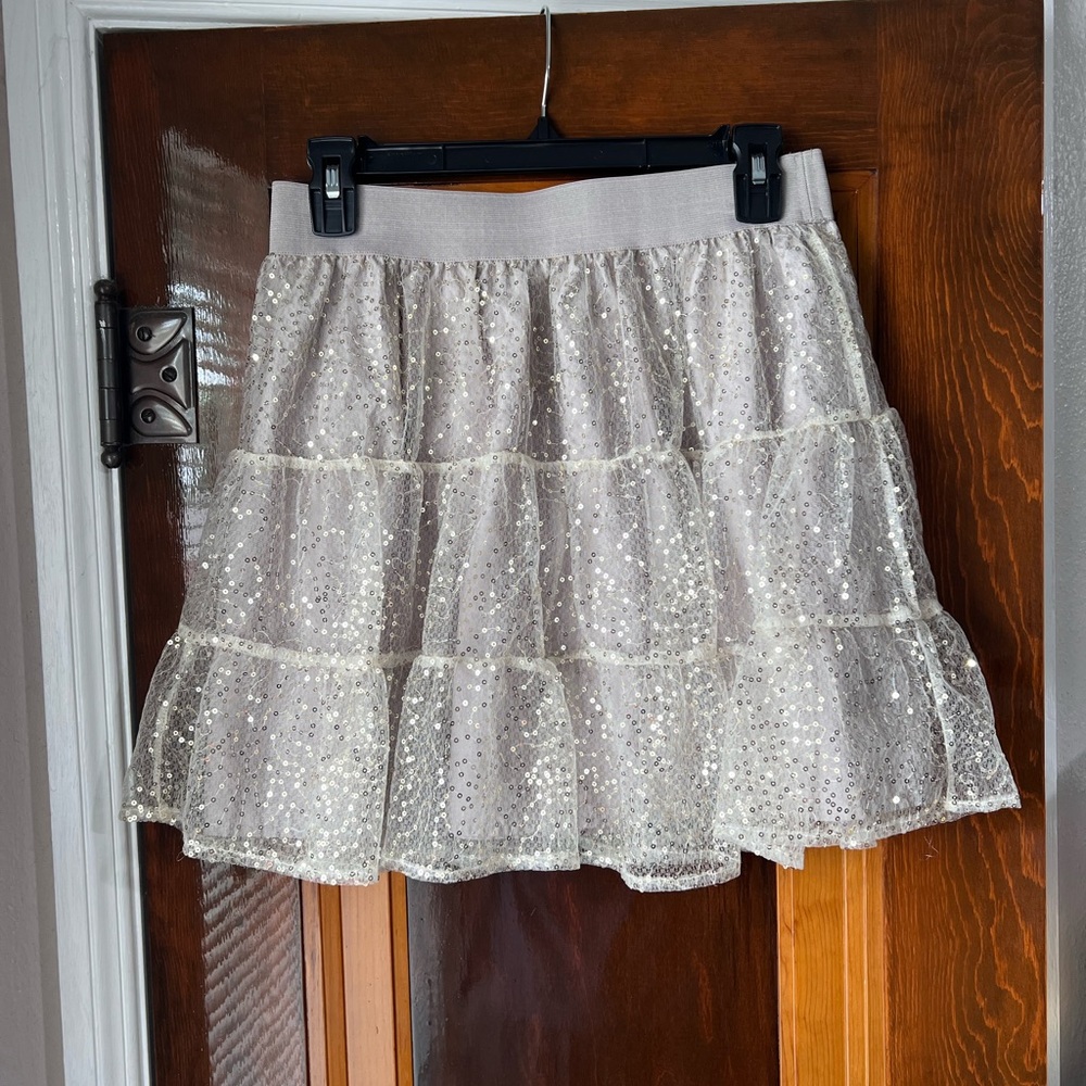 Jack by BB Dakota Cream Tiered Sequin Mini Skirt